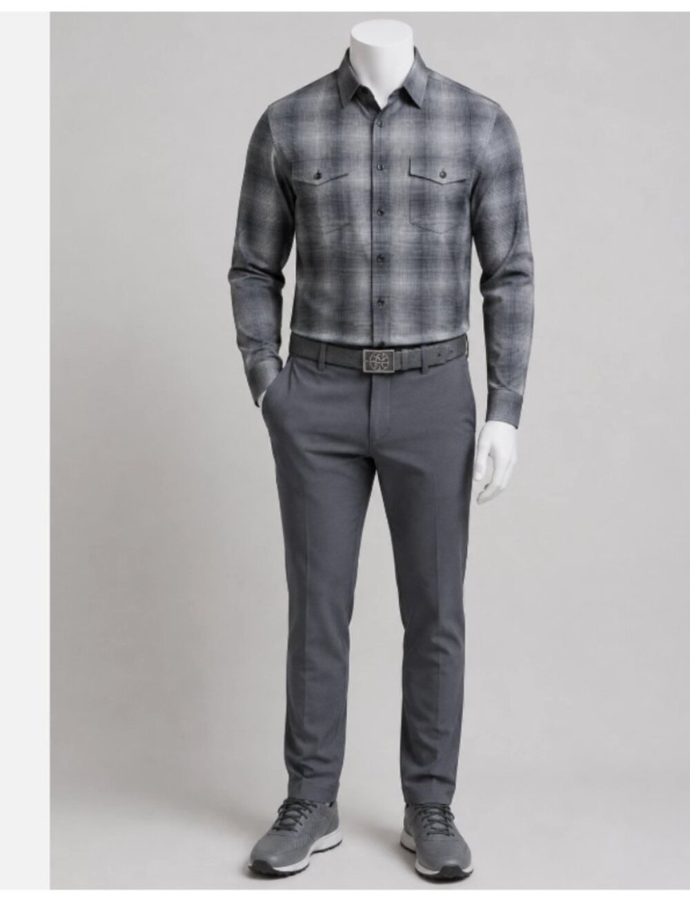 G/FORE Men’s Gray Plaid Long Sleeve Button Up Woven Shirt NWT Size Medium